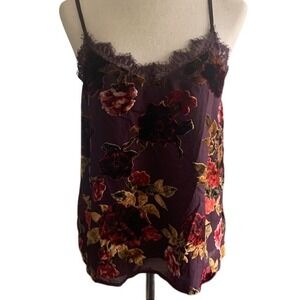 Velvet Floral Lace Trim Cami Top M Maroon Gothic Whimsigoth Dark Romance